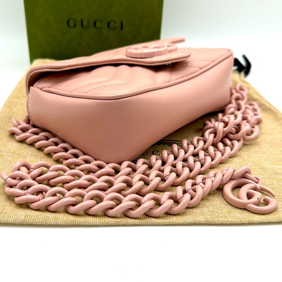 Gucci Calfskin Matelasse Monochrome GG Marmont Chain Belt Bag Perfect Pink - Picture 4 of 16